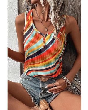 Azura Exchange Wavy Striped Buttoned V Neck Tank Top - Multicolour