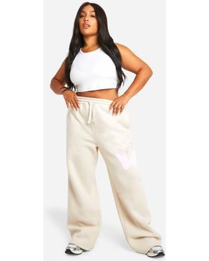 Boohoo Plus Butterfly Puff Print Straight Leg Jogger - Natural