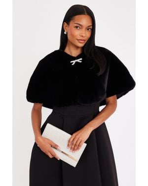 Quiz Bow Detail Faux Fur Wrap - Black