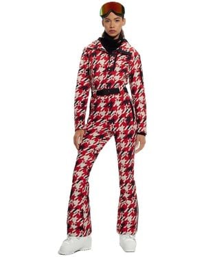 BOSS Hooded Neck Long Sleeve Houndstooth Patterned Skisuit - Red