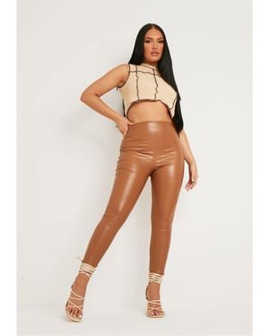 Missy Empire Missy Empire Print High Waisted Vegan Leather Leggings - Natural