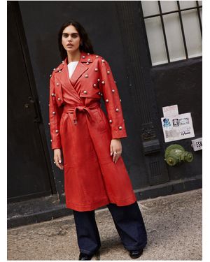 Nasty Gal Limited Studded Real Leather Trench Coat - Red