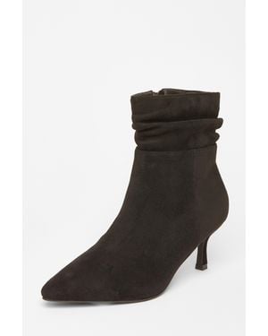 Quiz Faux Suede Heeled Ankle Boots - Black