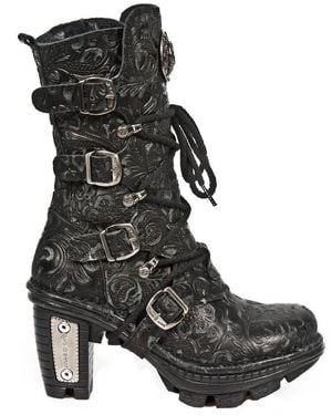 New Rock Ladies Floral Gothic Leather Boots- Neotr005-S25 - Black