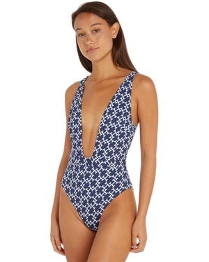 Tommy Hilfiger Uw0Uw04138 Monogram Plunge Swimsuit - Blue
