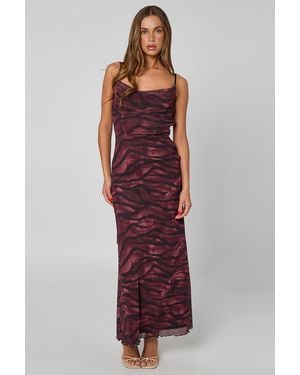 Urban Bliss Zebra Cowl Corset Maxi Dress With Ruffles - Red