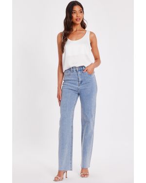 Quiz Denim Diamante Stripe Jeans - Blue