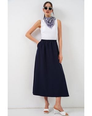 Bigdart High Waist A-Line Maxi Skirt - Blue