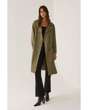 Hiccup Double-Breasted Belted Long Trench Coat - Natural
