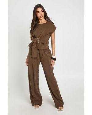 Boohoo Wide Leg Drawcord Trouser - Brown
