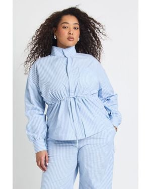 Boohoo Plus Stripe Funnel Neck Cinched Jacket - Blue