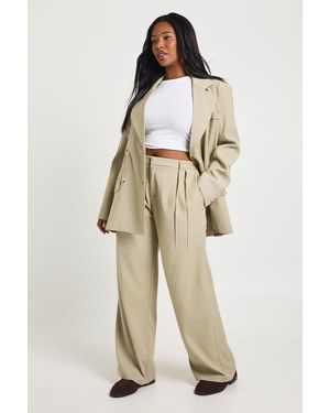 Boohoo Plus Tailored Wide Leg Trouser - Natural