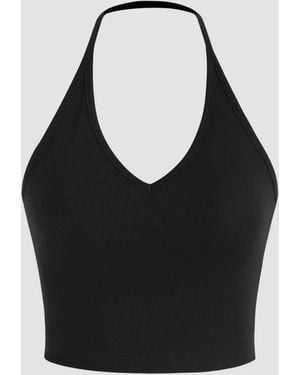 Hiccup Halter Neck Jersey Crop Top - Black
