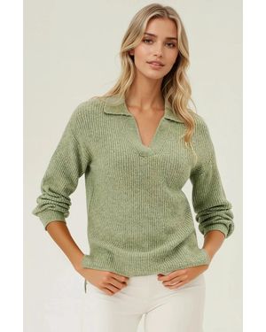 Secret Label Collared Ribbed Jumper With Side Splits - Green