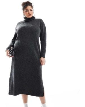 Pieces Plus Curve Roll Neck Maxi Jumper Dress - Black