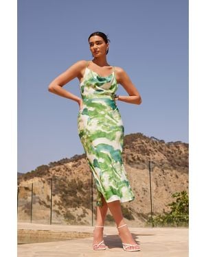 Quiz Marble Print Cowl Neck Midaxi Dress - Blue