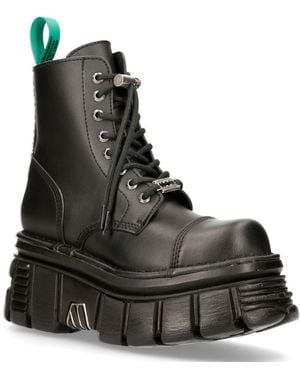New Rock Vegan Leather Combat Platform Boots- Tankmili083-Vs2 - Black