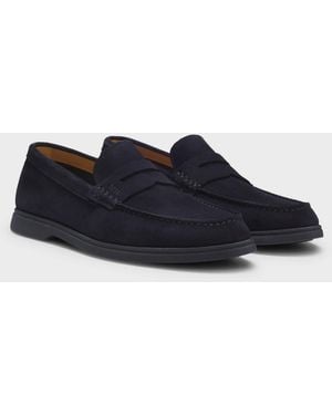 BOSS With Logo Penny Trim Detail Loafers - Blue