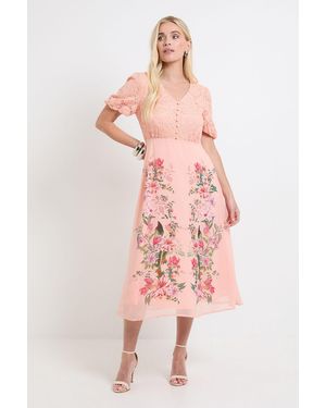 Wallis Petite Floral Lace Button Midi Dress - Pink