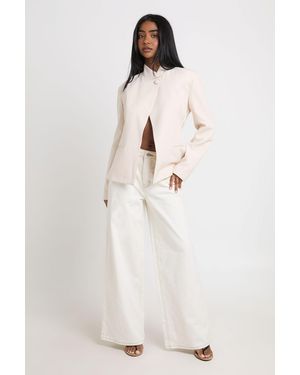Boohoo High Fastening Wrap Blazer - Natural
