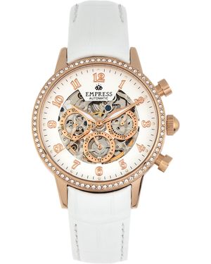Empress Beatrice Automatic Skeleton Dial Leather-Band Watch W/Day/Date - Metallic