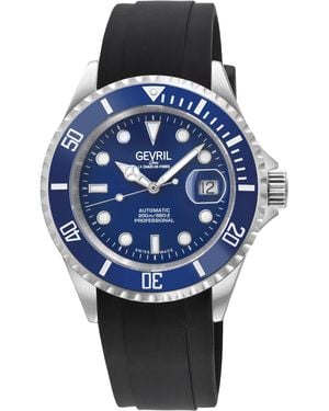 Gevril Wall Street Swiss Automatic Sellita Sw200-1 Royal Ceramic Bezel Stainless Steel Watch - Blue