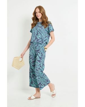 Wallis Palm Jersey Wide Leg Culottes - Blue