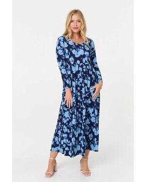 Izabel London Floral Long Sleeve Jersey Maxi Dress - Blue