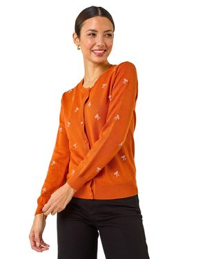Roman Bow Embroidered Cardigan - Orange