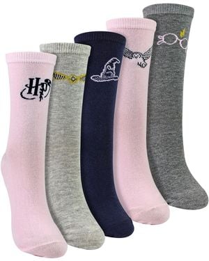 Harry Potter 5 Pairs Ladies Cotton Novelty Socks - Blue
