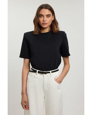 Karen Millen Power Shoulder Jersey T-Shirt - Black
