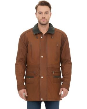 Infinity Leather Nubuck Parka Coat- Gatton - Brown