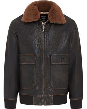 Infinity Leather Bomber Sheepskin Collar G-1 Pilot Jacket - Black