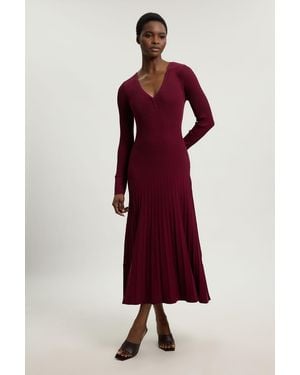 Karen Millen Knit Pointelle Stitch Detail Midi Dress - Red