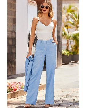 Sosandar Pastel Wide Leg Trousers With Pockets - Blue