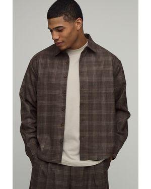 BoohooMAN Boxy Fit Curve Hem Check Shirt - Brown