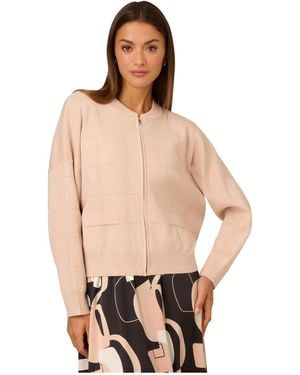 Adrianna Papell Long Sleeve Jumper Bomber With Front Zipper And Mock Neck - Natural