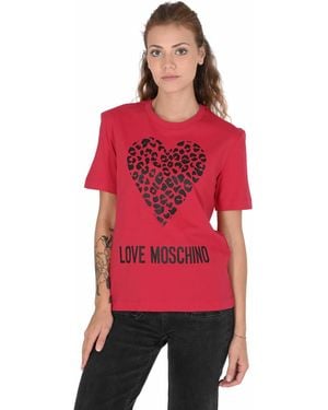 Love Moschino Leopard Heart Tshirt Cotton - Red