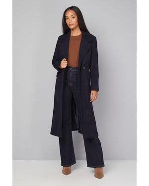 Wallis Petite Side Split Belted Coat - Blue