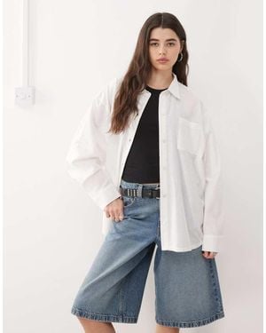 Collusion Oversized Linen Look Blend Shirt - White