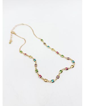 SVNX Square Crystal Chain Necklace - Natural