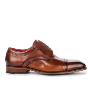 Justin Reess Polished Leather Cap Toe Derby Shoes - Brown