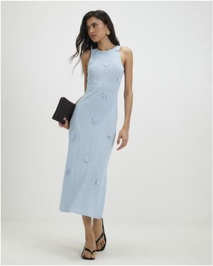 River Island Midi Dress Sleeveless 3D Flower Trim Viscose - Blue