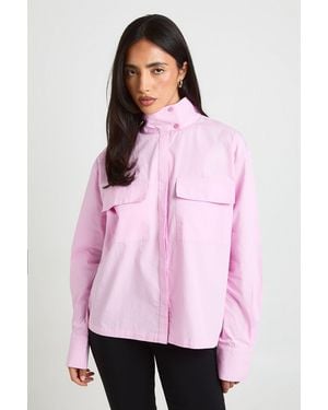 Boohoo Cotton Funnel Neck Utility Shirt - Pink