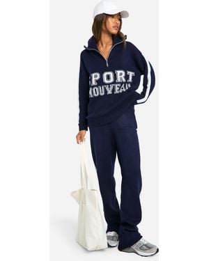Boohoo Sport Nouveau Knitted Zip Neck Oversized Jumper And Cuffed Jogger Set - Blue