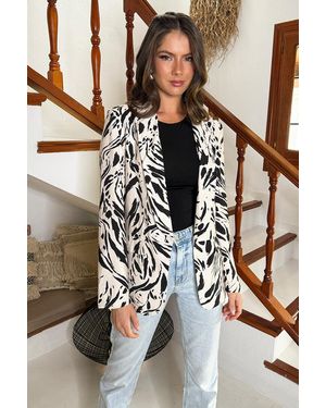 AX Paris And Brush Stroke Print Shawl Collar Open Front Blazer - Natural