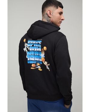 BoohooMAN Tall Oversized Boxy Space Jam License Zip Thru Hoodie - Blue