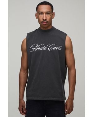 BoohooMAN Washed Oversized Boxy Monte Carlo Print Tank Cotton - Grey