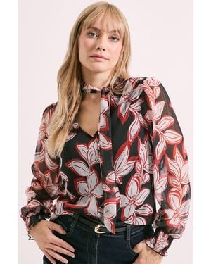 PRINCIPLES Ginger Floral Tie Neck Blouse - Black