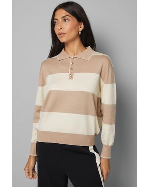 Wallis Collared Polo Striped Jumper - Natural